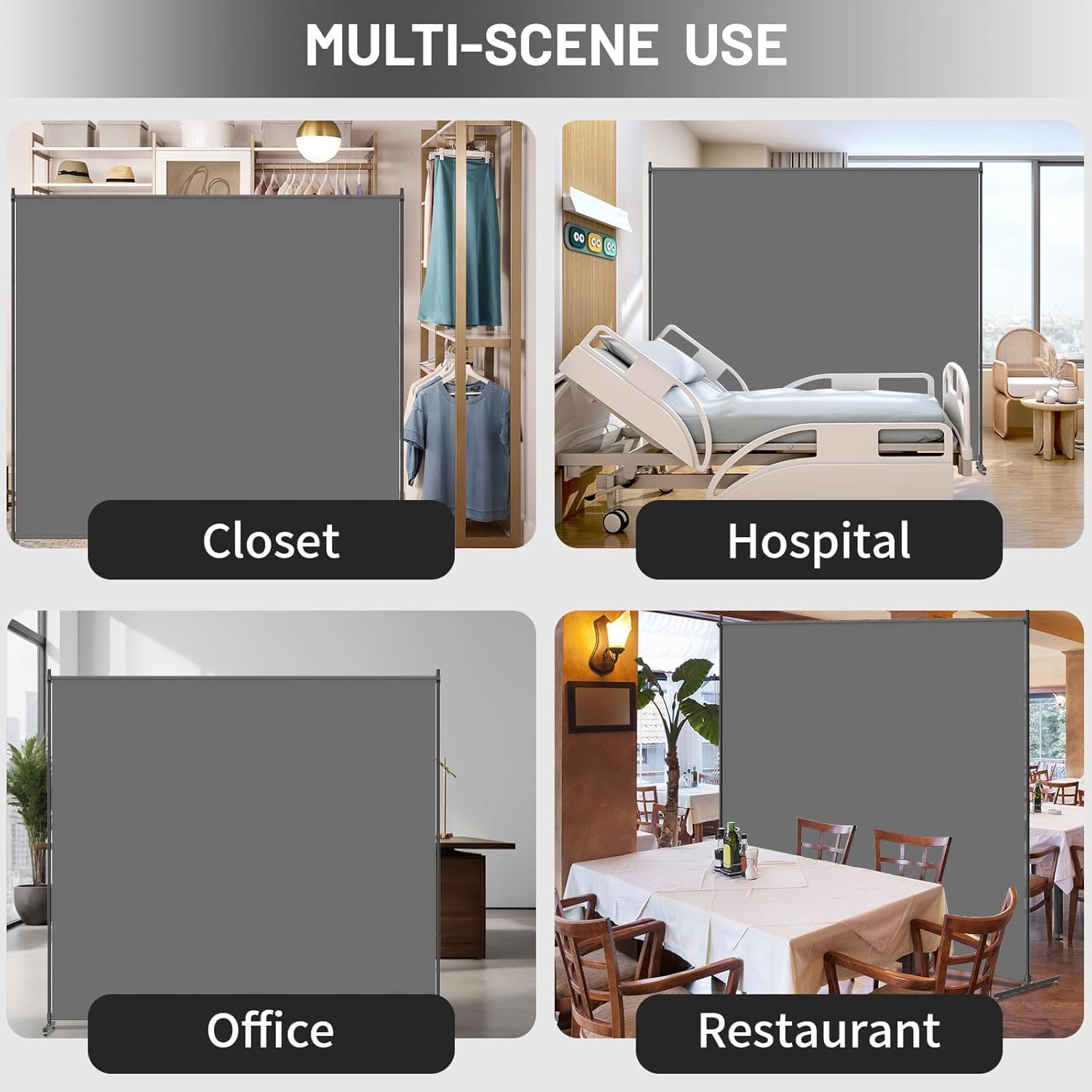 Room Divider, 72x72Inch Large Single Panel Privacy Screen,Thickened Fabric,Free Standing Partition Wall for Room Separation,Portable for Office,Bedroom,Patio,Gray