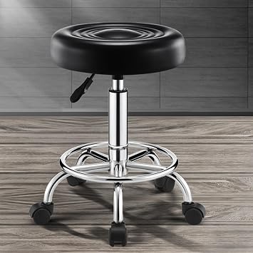 Talent Star Beauty Stool, 360-degree Rotation Wheel Bar Stool, Height Adjustable Salon Chair, Faux Leather Cushioned Office Shop Stool, with Metal Frame Black