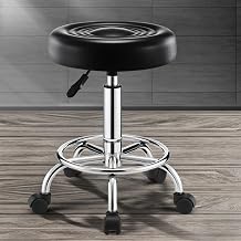 Talent Star Beauty Stool, 360-degree Rotation Wheel Bar Stool, Height Adjustable Salon Chair, Faux Leather Cushioned Office Shop Stool, with Metal Frame Black