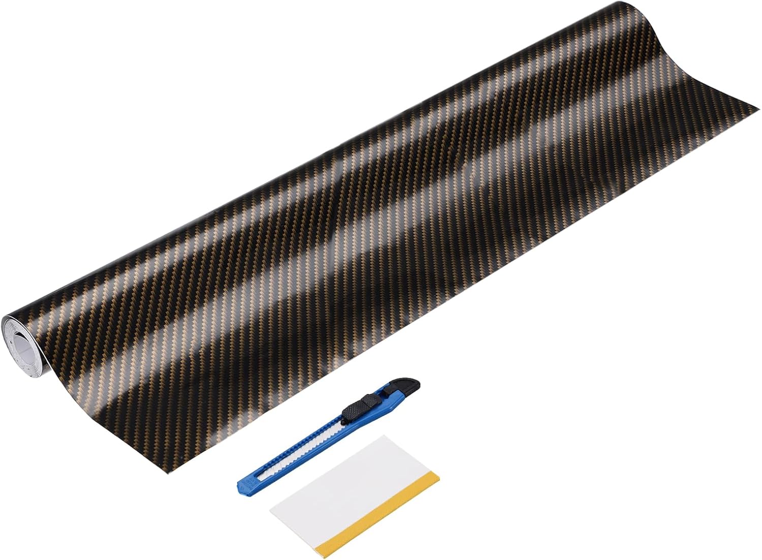 HARFINGTON 1 Set Carbon Fiber Vinyl Wrap 19.69" x 10ft PVC Self-Adhesive Car Sticker Waterproof Wrap Roll for DIY Decor Automotive Exterior Interior Protection with Scraper Tool, Silver Black