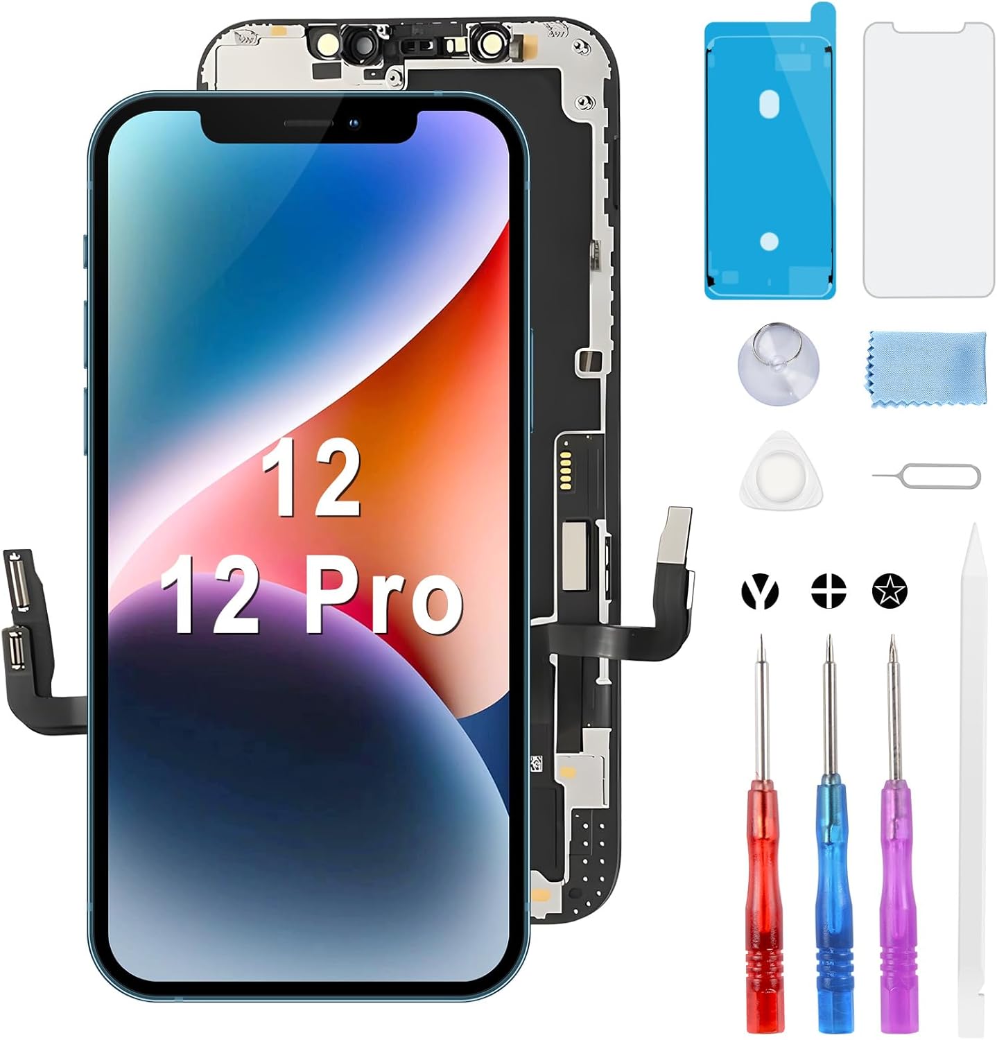 for iPhone 12/12 PRO Screen Replacement Kit：YPLANG for iPhone 12/12 Pro LCD Screen Digitizer Full HD LCD Display 3D Touch Display Full Assembly, Repair Tools, Screen Protector 6.1 inch