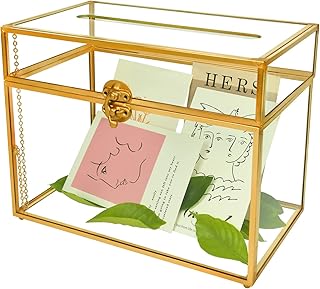 Gold Glass Card Holder - Rectangle Shape Wedding Envelope Box with Slot and Foot, Perfect for Reception and Party Centerpiece