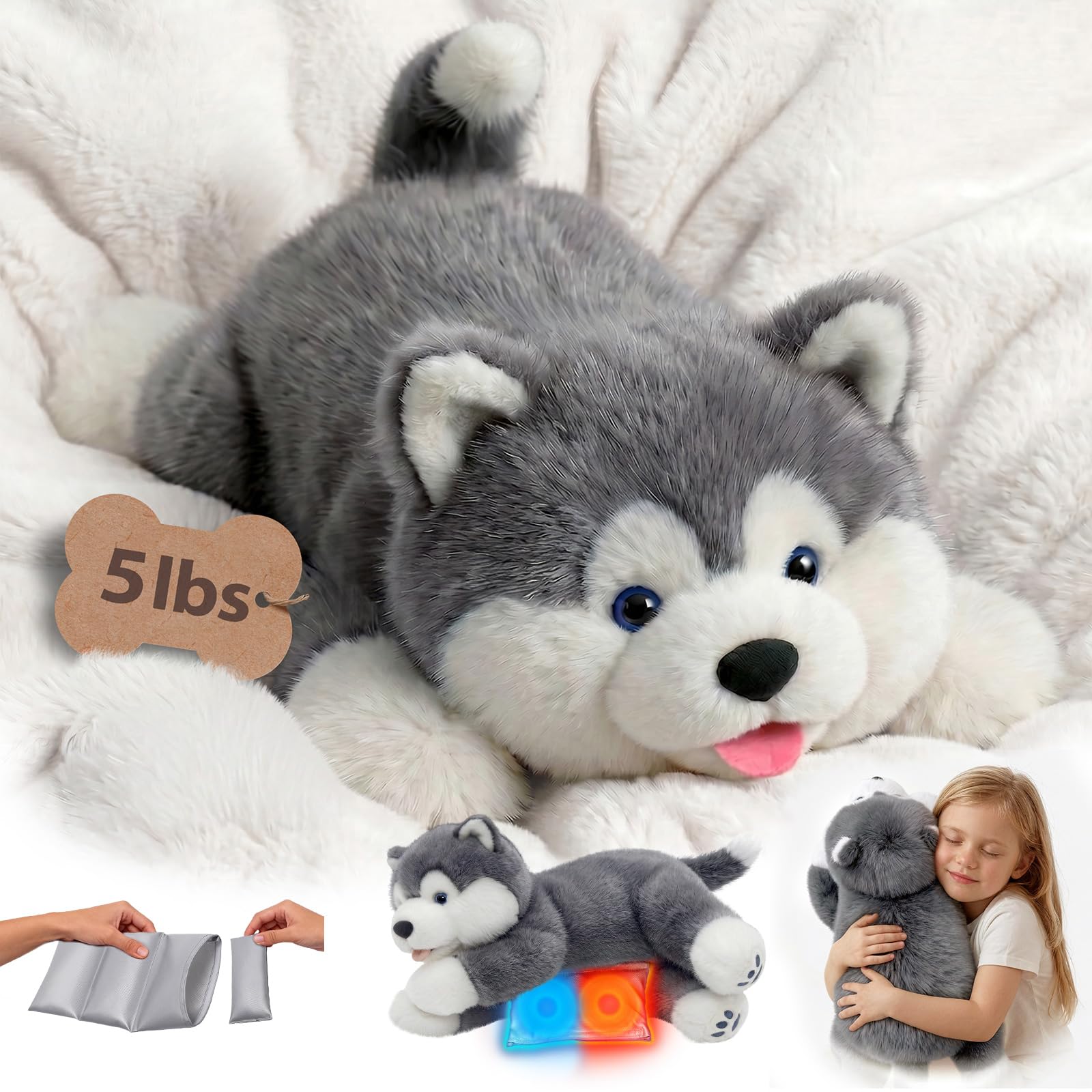 Mewaii Weighted Teddy Stuffed Animals with Microwavable Heating Pad, 2.3KG 58CM Adjustable, Heatable & Coolable Dog Plush for Realistic Hug, Removable Inner Pad, Plush Gifts for Kids — image 1
