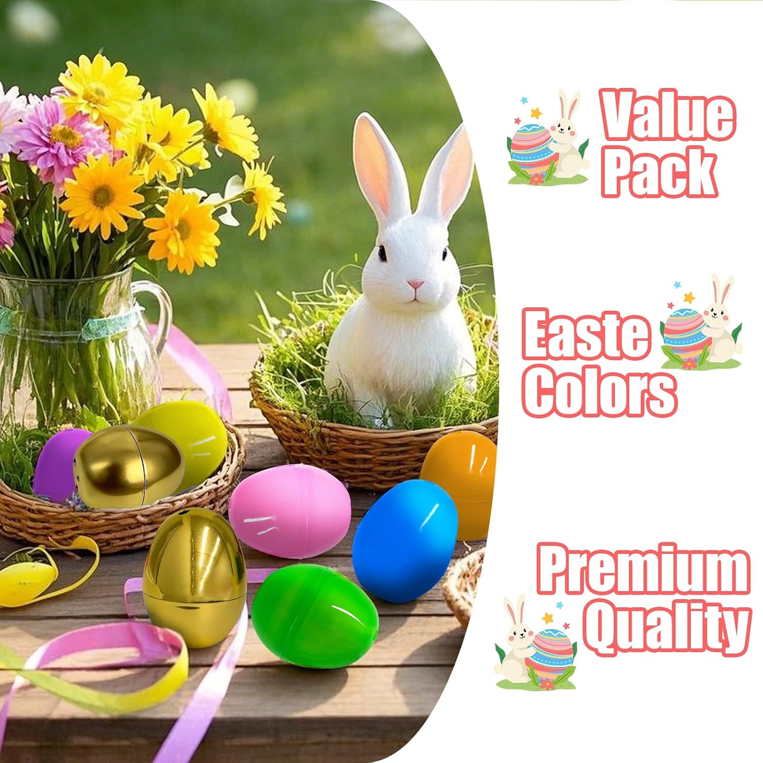 300 Pcs Plastic Easter Eggs Bulk Mega Pack (2.3") - Fillable Empty Easter Eggs with 6 Golden Eggs, 6 Bright Colors - Giant Easter Egg Hunt Event Supplies, Church & School Party Favors