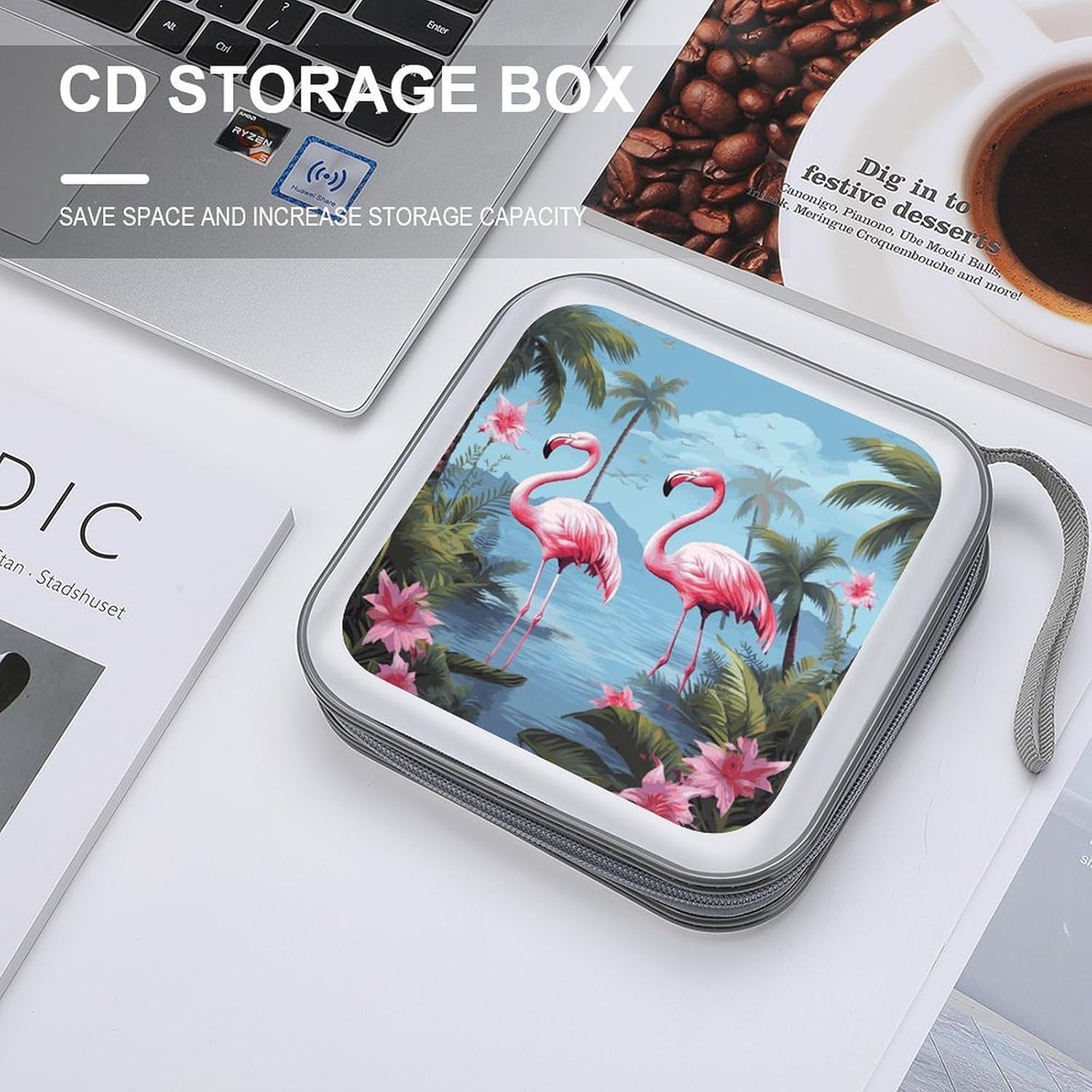 Tropical Flamingos CD Case 40 Capacity Premium DVD Cases with Zipper DVD Collection Storage Bag Hard Plastic CD Holder Protective Disc Storage Organizer for Car Travel Home image 4