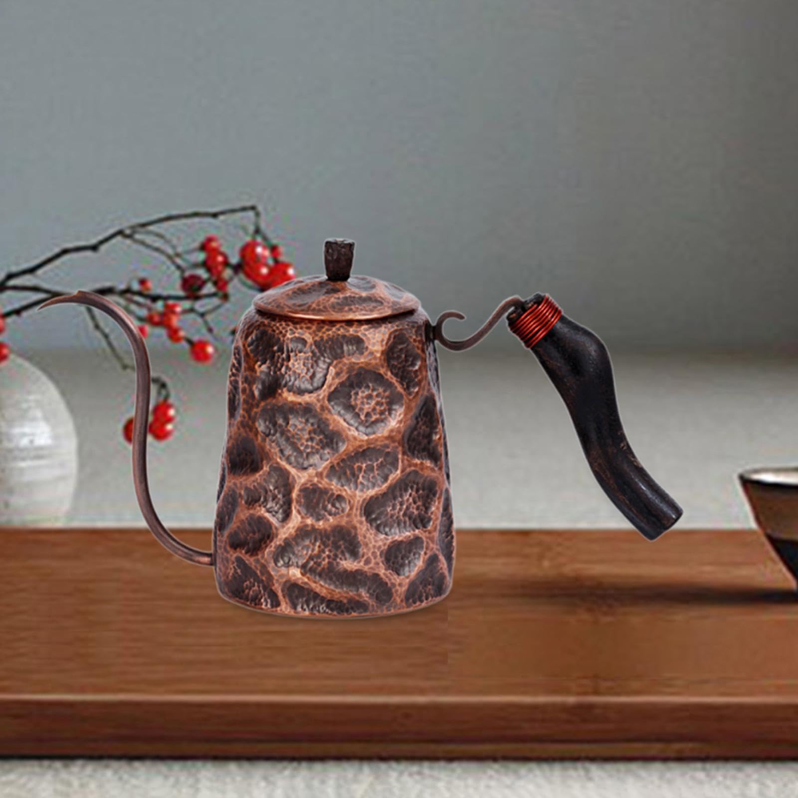 Bothyi Copper Pour Oven Coffee Kettle Tea Pot Portable Narrow Spout Copper Coffee Drip Kettle Hand Brewed Coffee Pot for Picnic Cafe