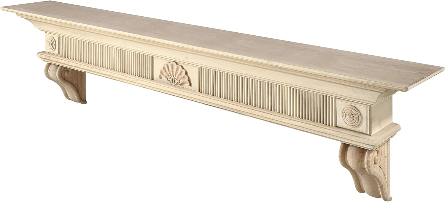 Pearl Mantels ARYB72416 Elegantly Detailed Wood Mantel Shelf, 72", Unfinished