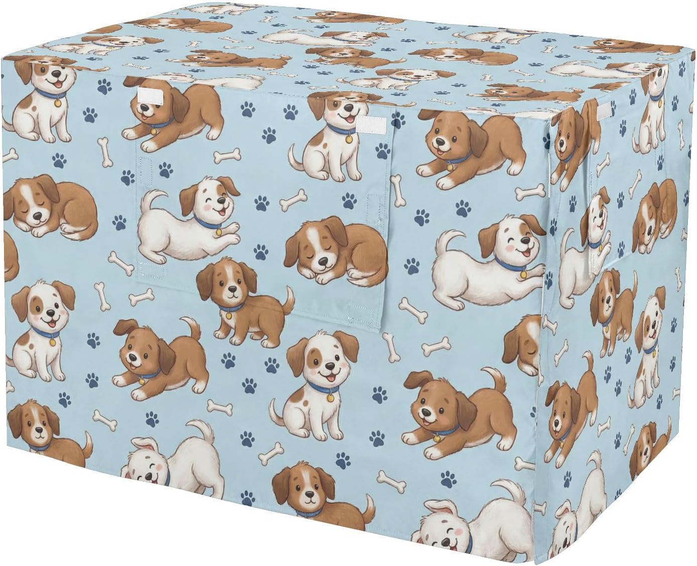 Duty 600D Silver Coated Dog Crate Cover, Water-Resistant Dogs Print Pet Kennel Canopy with Mesh Windows for Optimal Ventilation, Universal Fit for Standard Wire Cage, Indoor & Travel