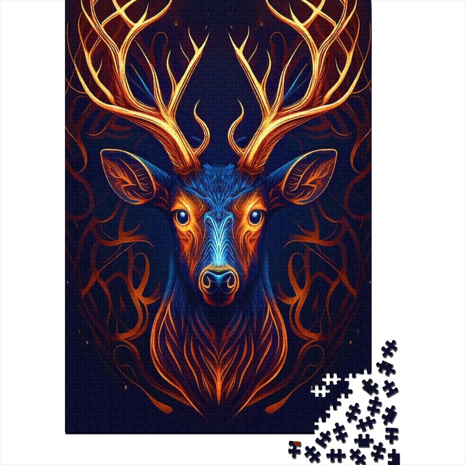 1000 Pieces Deer Head Fantasy Art Creative Square Paper Jigsaw Puzzles for Adults Educational Game Challenge Toy 38x26cm/1000pcs — image 1