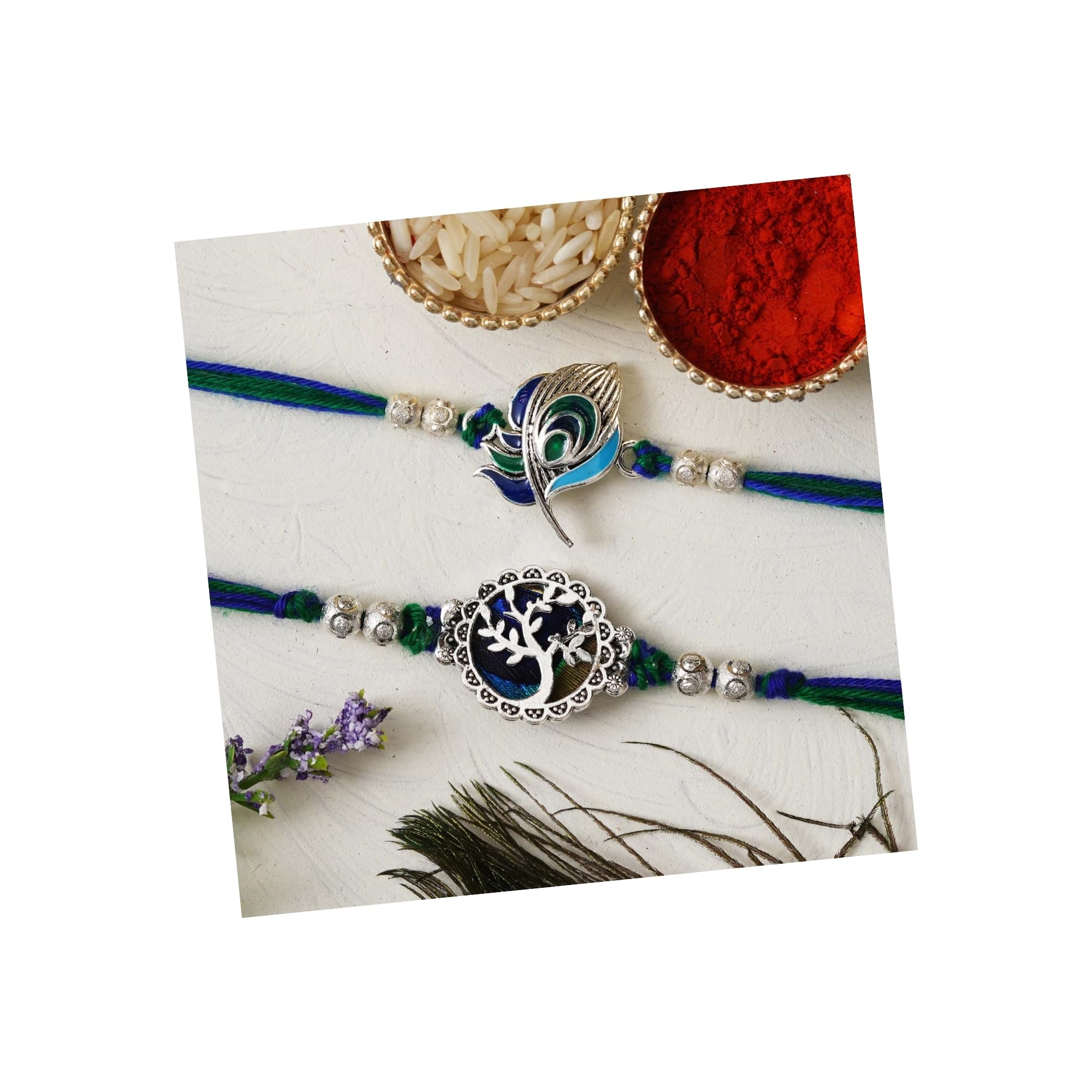 eCraftIndia Unisex Adult Set Of 2 Peacock Feather And Floral Designer Rakhis For Brothers With Roli Chawal Pack (B0D4QX7HKC) Amazon Price History, Amazon Price Tracker