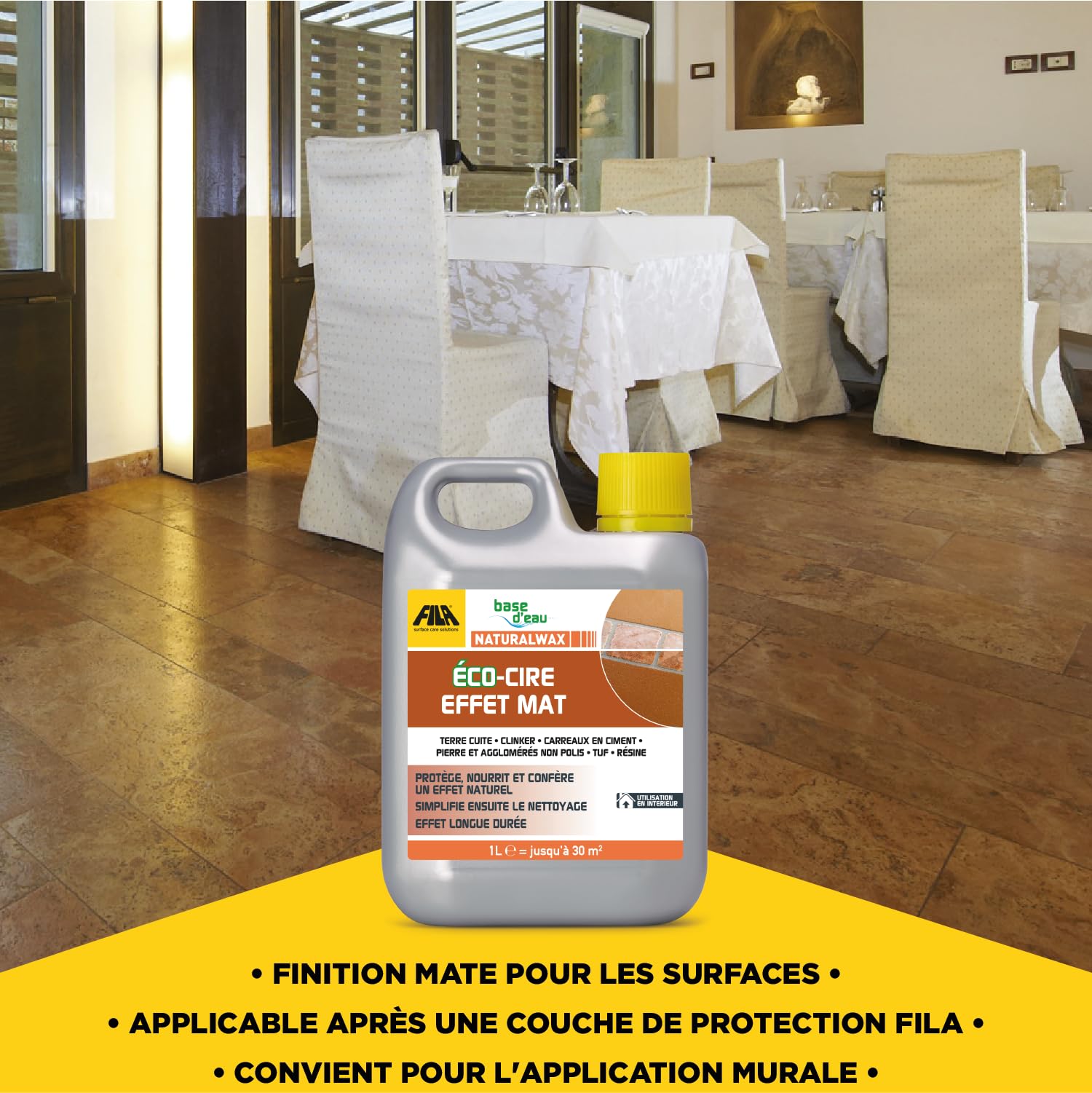 FILA Surface Care Solutions, NATURALWAX, Cire écologique à Effet Mat pour l'Entretien Maison, Produit Sol Convient pour Terre Cuite, la Cimentine, la Pierre, le Klinker etc, 1L