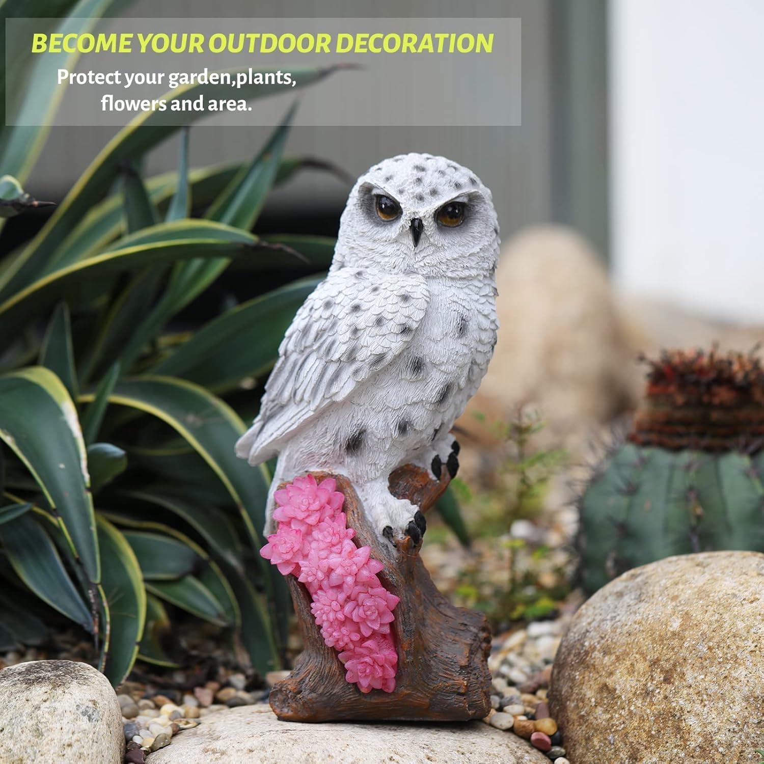 WARDENA Owl Decorations with Solar Lights Flowers, Resin Waterproof Owl Figurine for Indoor Outdoor Patio Yard Lawn Garden Decor (Pink) : Everything Else
