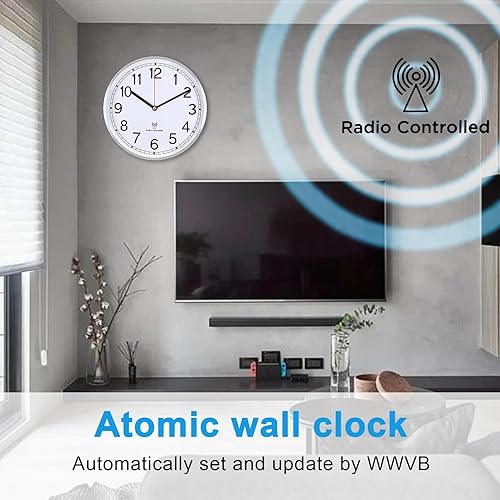 Miniatura 2 de Reloj de pared analógico atómico, 10 pulgadas, juego de reloj de pared automático, decorativo para sala de estar, oficina, escuela