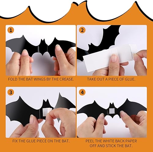 Miniatura 4 de FANDAMEI 140 piezas de murciélagos para decoración de Halloween, 5 tamaños de murciélagos, decoración de pared de murciélagos 3D para decoración de