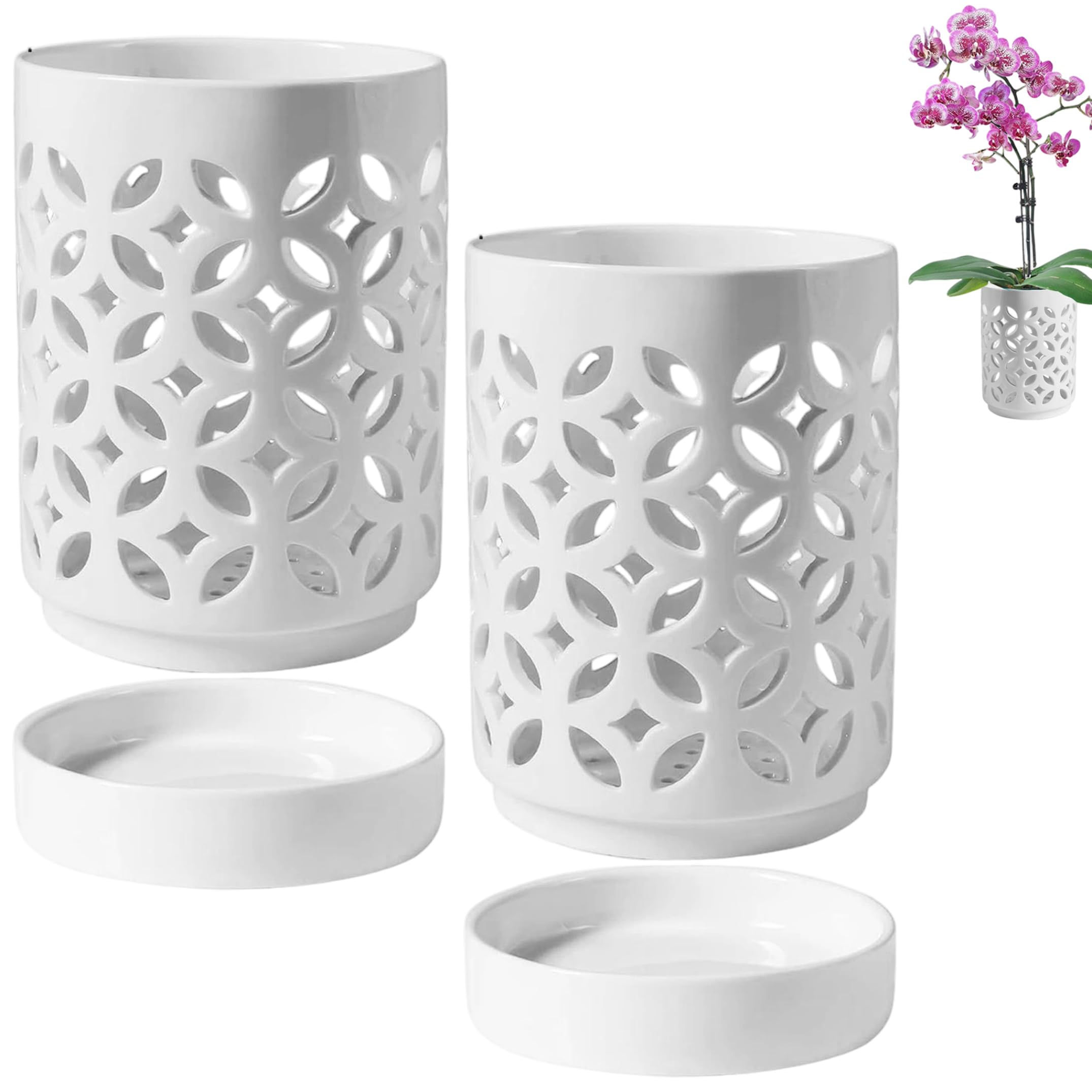 Pots à orchidées naturelles en céramique blanche pour sublimer votre salon