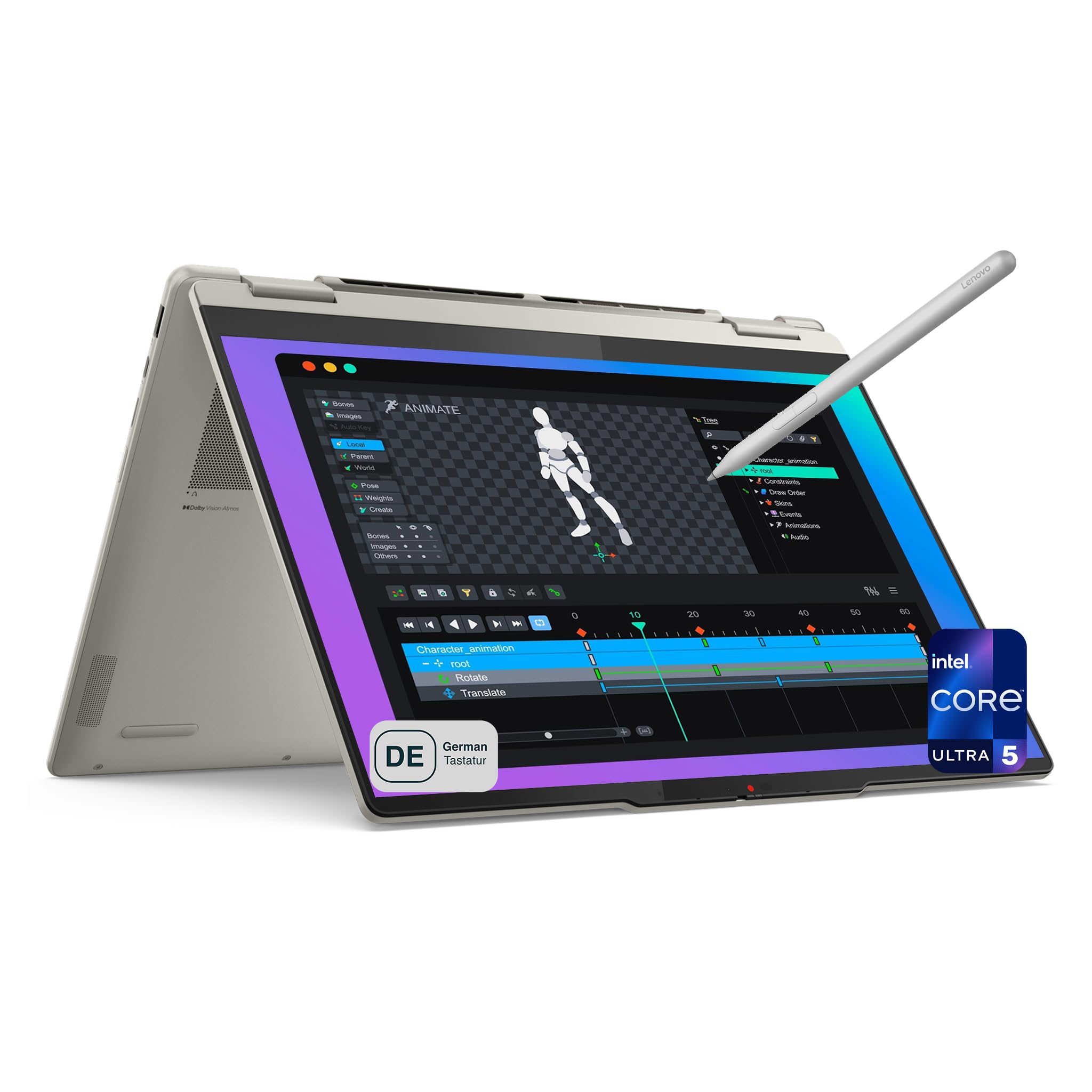Lenovo Yoga 7 2-in-1 Laptop, Intel Core Ultra 5 226V, 16 GB LPDDR5 RAM, 2 TB PCIe SSD, 14" WUXGA OLED Multitouch Display, Yoga Stift (Seashell) Deutsches Tastatur-Layout, W11 Home, Seashell
