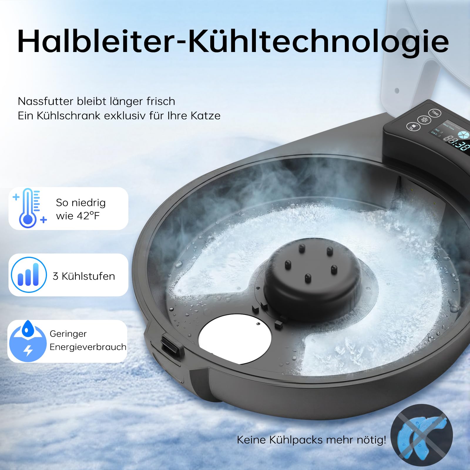 Futterautomat Katze Nassfutter, 3 Tage Frische 5 Mahlzeiten, Mit Halbleiter-Kühlung & Heizung Nassfutterautomat für Katzen, Futterschale aus Edelstahl 304 — Programmierbare Nassfutter Automat Katzen