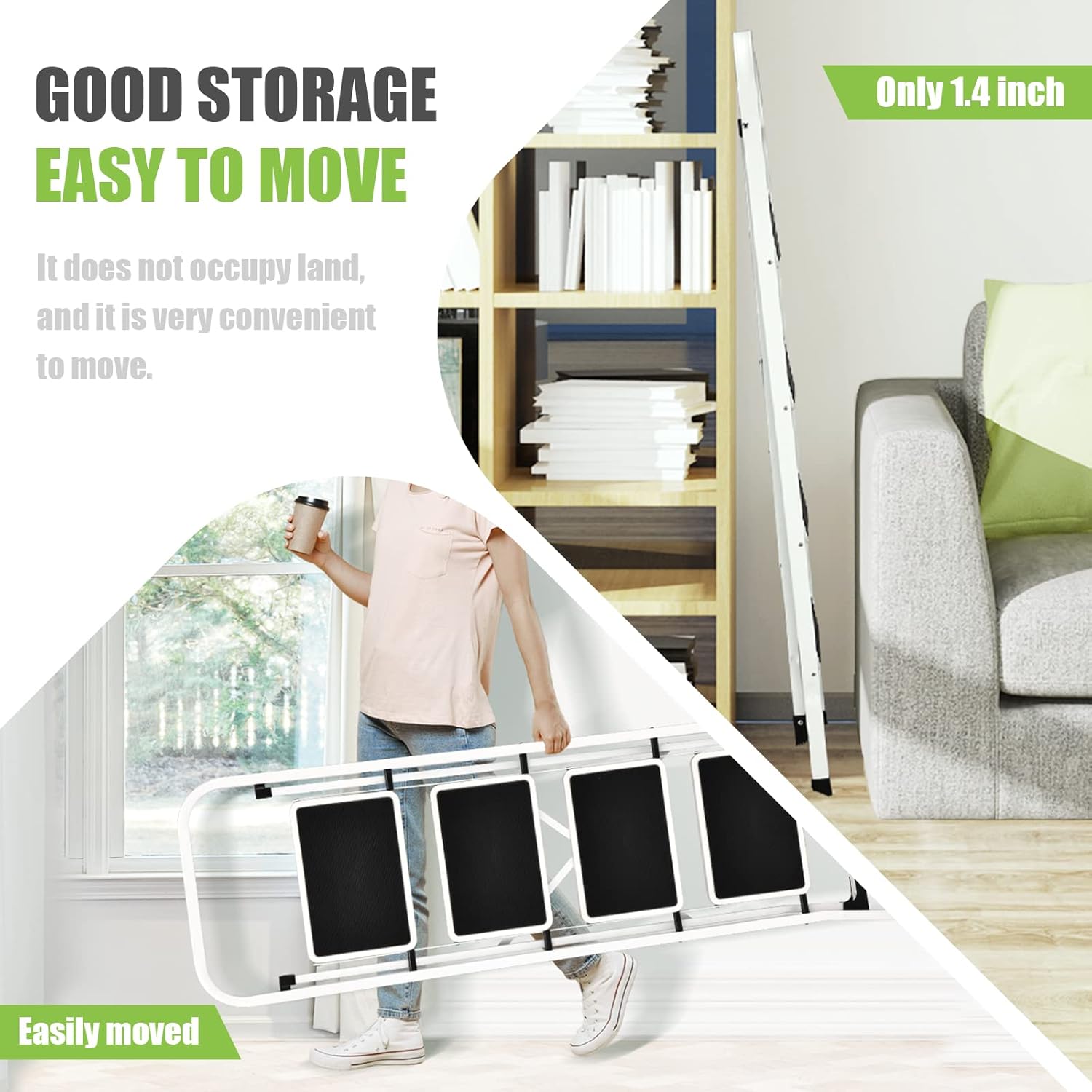 Soctone Step Ladder 4 Step Folding with Anti-Slip Pedal, Lightweight 4 Step Ladder with Handrails, 330 lbs Capacity Perfect for Kitchen & Household, White - Image 4