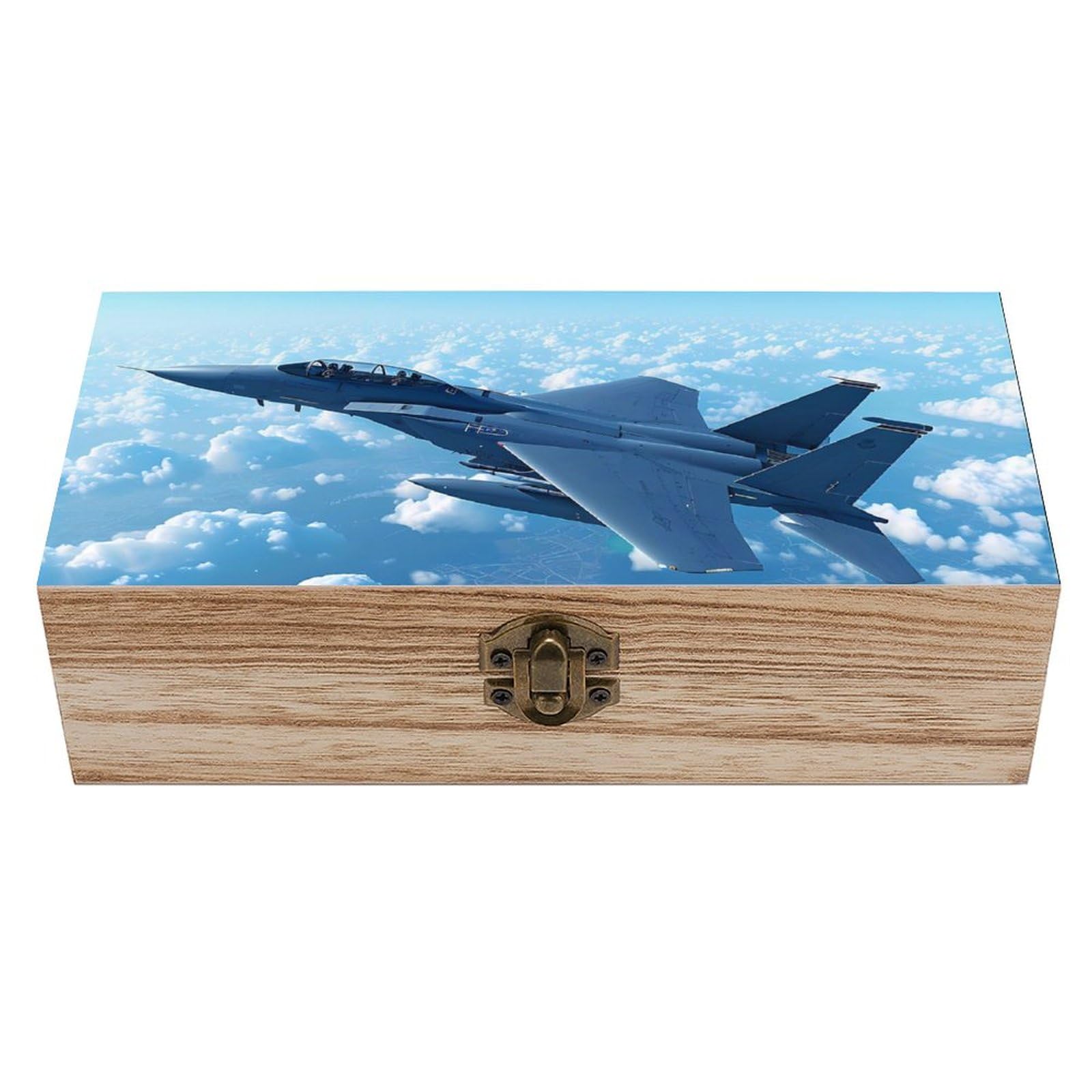 SMAZDFXX F-15 Jet Fighter Plane Keepsake Box – Aviation-Themed Wooden Lock Box for Military Enthusiasts
