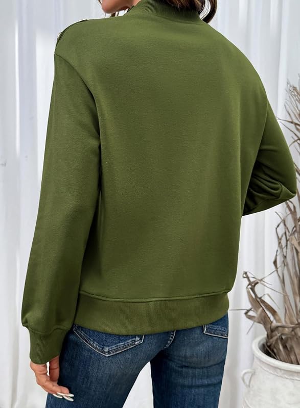 Dokotoo Women’s Mock Neck Sweatshirts Fall Pullover Top, Green, Large image 2