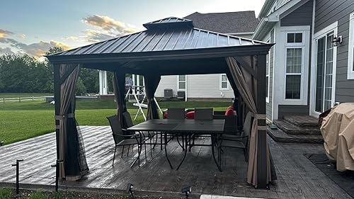 Miniatura 8 de Domi Outdoor Living Gazebo de aluminio para exteriores de 12 x 18 pies con techo doble de acero galvanizado para césped y jardín, con cortinas y red
