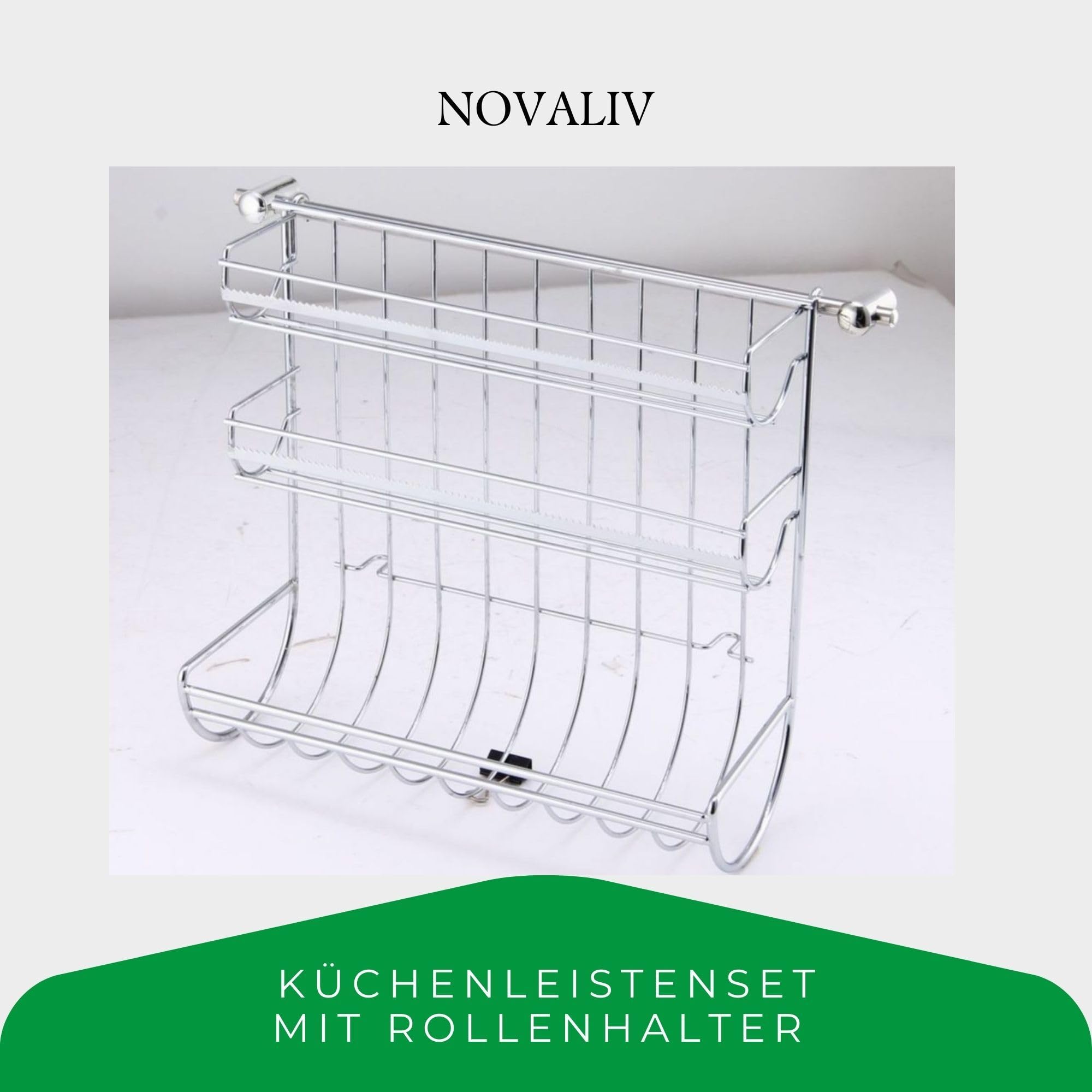 Novaliv 3 unidades de listones de cocina con soporte para rollos de 31 x 33 x 17 cm, soporte para rollos de cocina, sistema de barandilla, barra colgante y soporte para utensilios de cocina para una