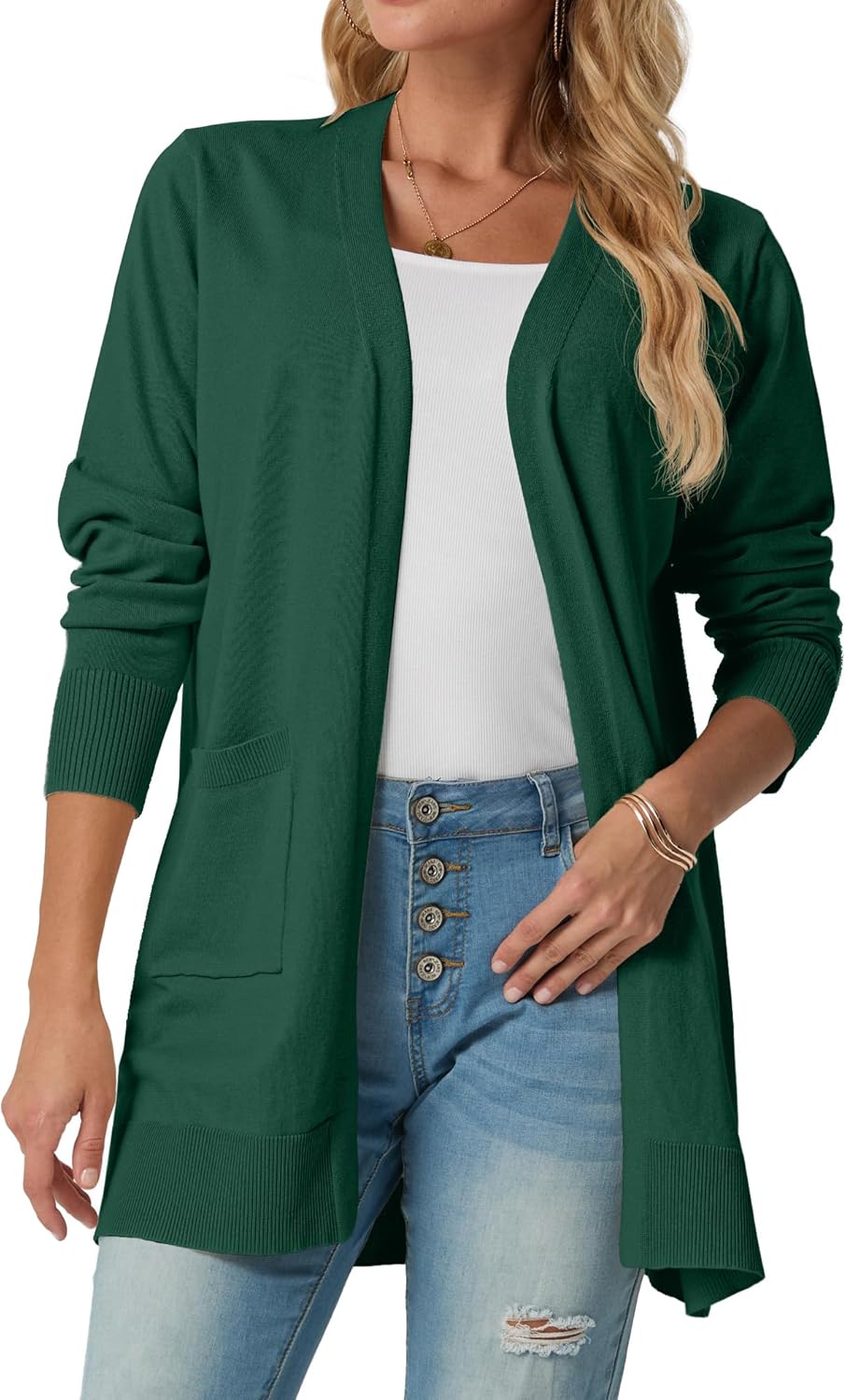 GRECERELLE Womens Lightweight Open Front Casual V-Neck Long Cardigan Sweater with Pockets, S-2XL