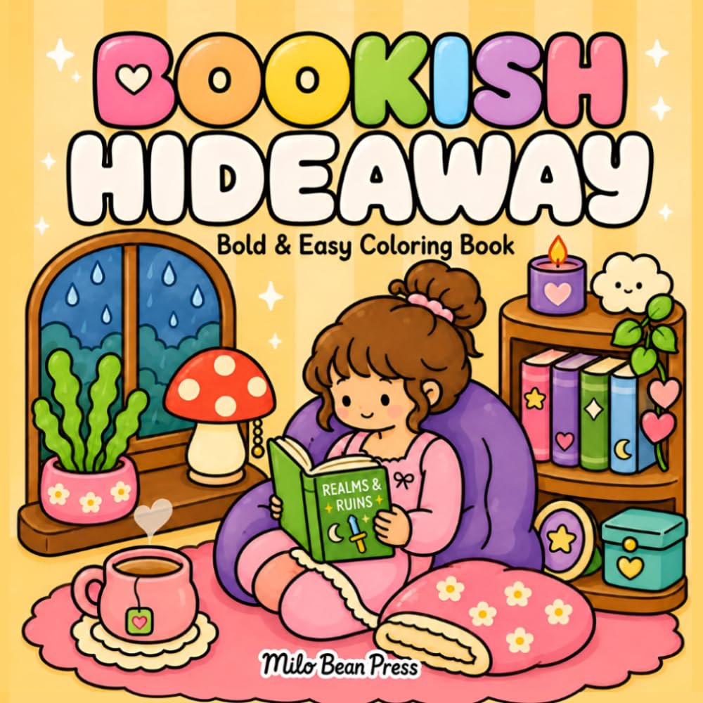 Bookish Hideaways: Bold & Easy Coloring Book for Adults and Teens Featuring Reading Nooks, Tiny Libraries, Bookshelves, and Cozy Literary Corners