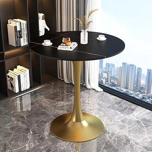HM&DX Mesa de comedor redonda con parte superior de mármol sintético y base de pedestal, moderna mesa de ocio para bar, mesa auxiliar de espacio