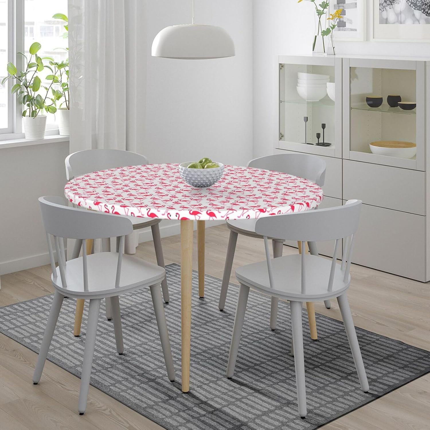Red Flamingo Pattern Print Outdoor Patio Kitchen Decor Supplies Wipeable Round Table Cloth for Indoor Outdoor