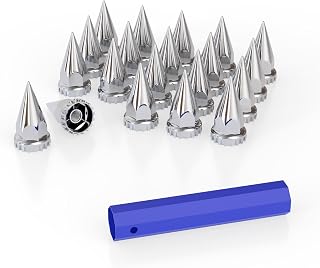 Spike Lug Nut Covers, 20PCS Chrome 33mm x 4 ¾” Screw-on Spike Lug Nut Cover for Semi Trucks Volvo & International & Peterbilt & Kenworth & Mack & Freightliner (Cascadia, Columbia, M2, FLD) hubcaps