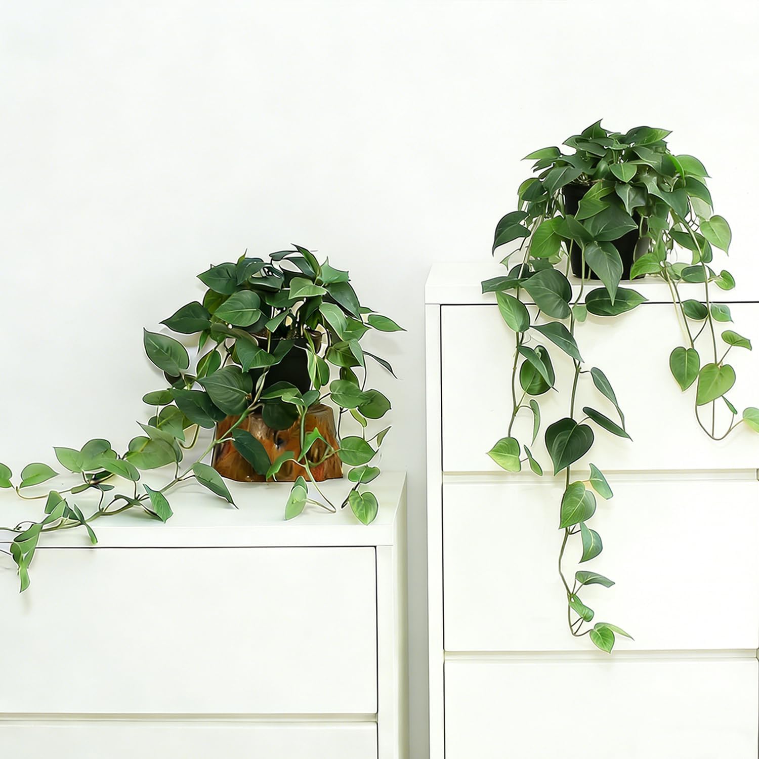 Fake Pothos Hanging Plants with Pots, 33.5" Set of 2 Faux Ivy Vines, Realistic Silk Artificial Plants Greenery for Home Indoor Decor, Living Room, Desk Shelf, Bathroom Decoration