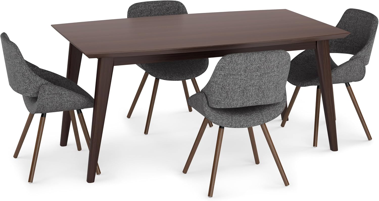 SIMPLIHOME Mid Century Modern Malden / Draper 5-Piece Dining Set in Grey for the Dining Room and Kitchen