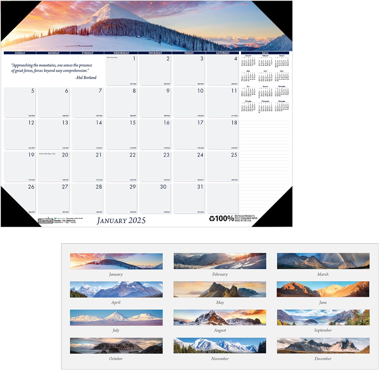 House of Doolittle 2025 Monthly Desk Pad Calendar, Earthscapes Mountains, 22 x 17 Inches, January - December (HOD176-25)