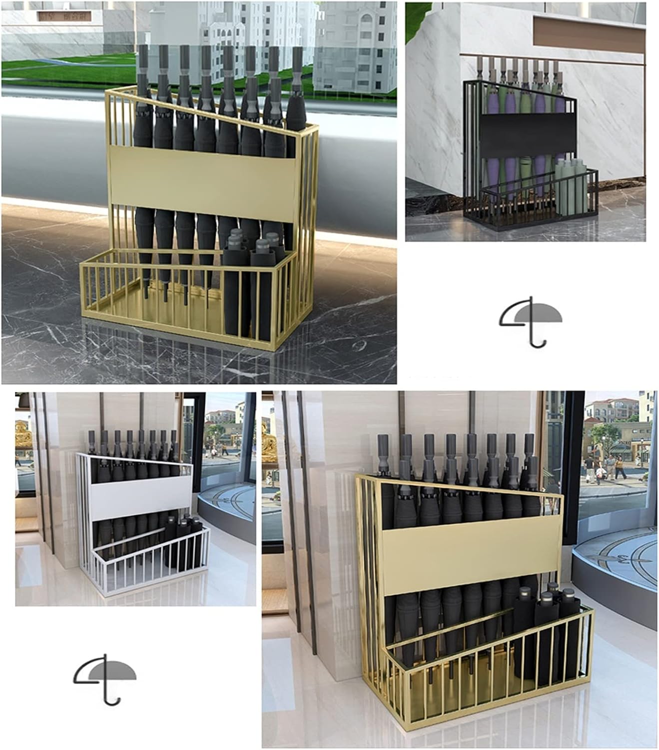 Commercial Umbrella Stand Holder for 12-27 Umbrellas, Decorative Indoor Umbrella Basket for Hotels, Offices, Banks & Schools - White 36x25x50cm