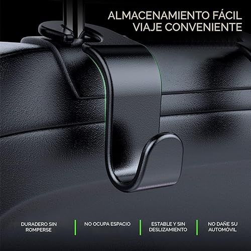 Miniatura 5 de Ganchos para reposacabezas de asiento trasero de automóvil, paquete de 4 ganchos negros elegantes para asiento trasero de automóvil, bolso, ropa