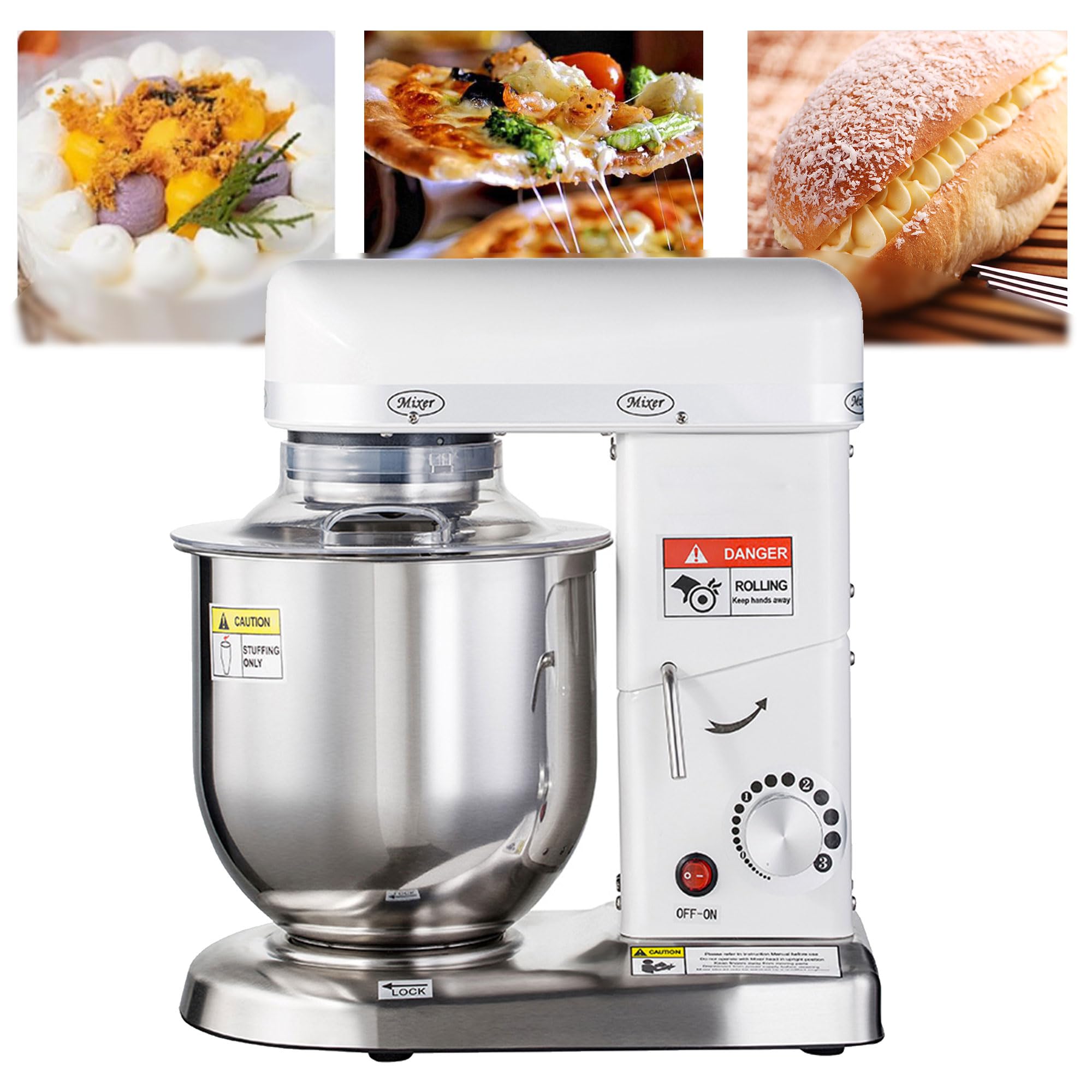 Batidora de pie 3 en 1, mezclador de alimentos comercial multifunción de 500 W, equipo de panadería de 3 velocidades con batidor K, gancho de masa y batidor, máquina de masa resistente silenciosa, 5 L