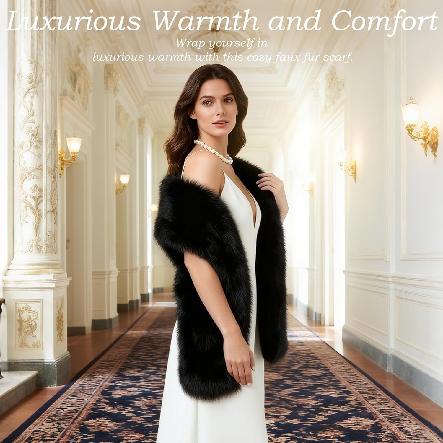 Women's Faux Fur Wrap Shawl 1.7m Long with Fox Trim - Heavy Warm Winter Scarf for Bridal Wedding Parties Dinner - Image 6