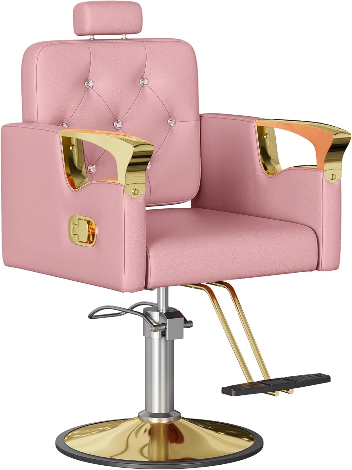 Barber Chair Reclining, Salon Chairs for Hair Stylist, Height Adjustable Salon Styling Chair, 363 Swivel Barbershop Chair (Pink-Golden, 330 LBS)
