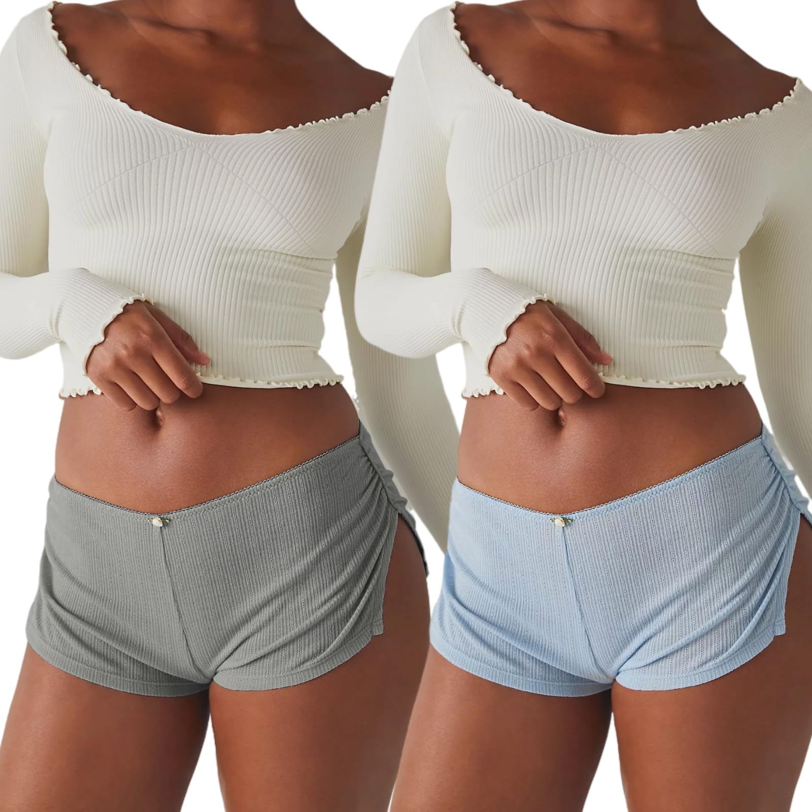 FaroDor Cute Micro Pajamas Shorts for Women Low Rise Side Slit Ruched Lounge Shorts Pj Bottoms
