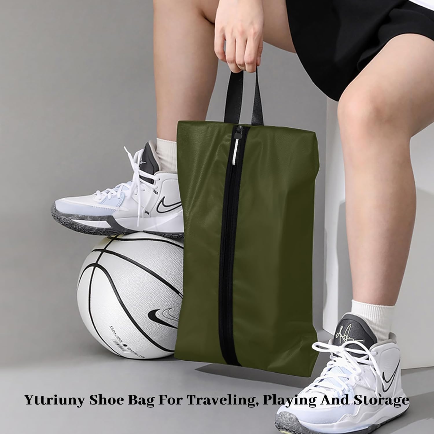 Shoe Bags for Travel Waterproof Odor Absorbing Lightweight Golf Soccer Shoe Storage Organizer Pouch with Smooth Zipper and Handle, Portable Travel Essentials (Dark Green, 1-Pack) - Image 2