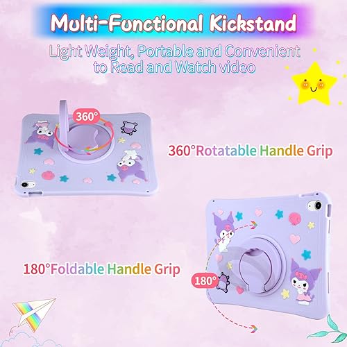 Miniatura 5 de WESADN Funda para iPad de 10 generación 2022 con soporte de cordón llavero de corazón funda de silicona para niñas y niños bonita funda protectora