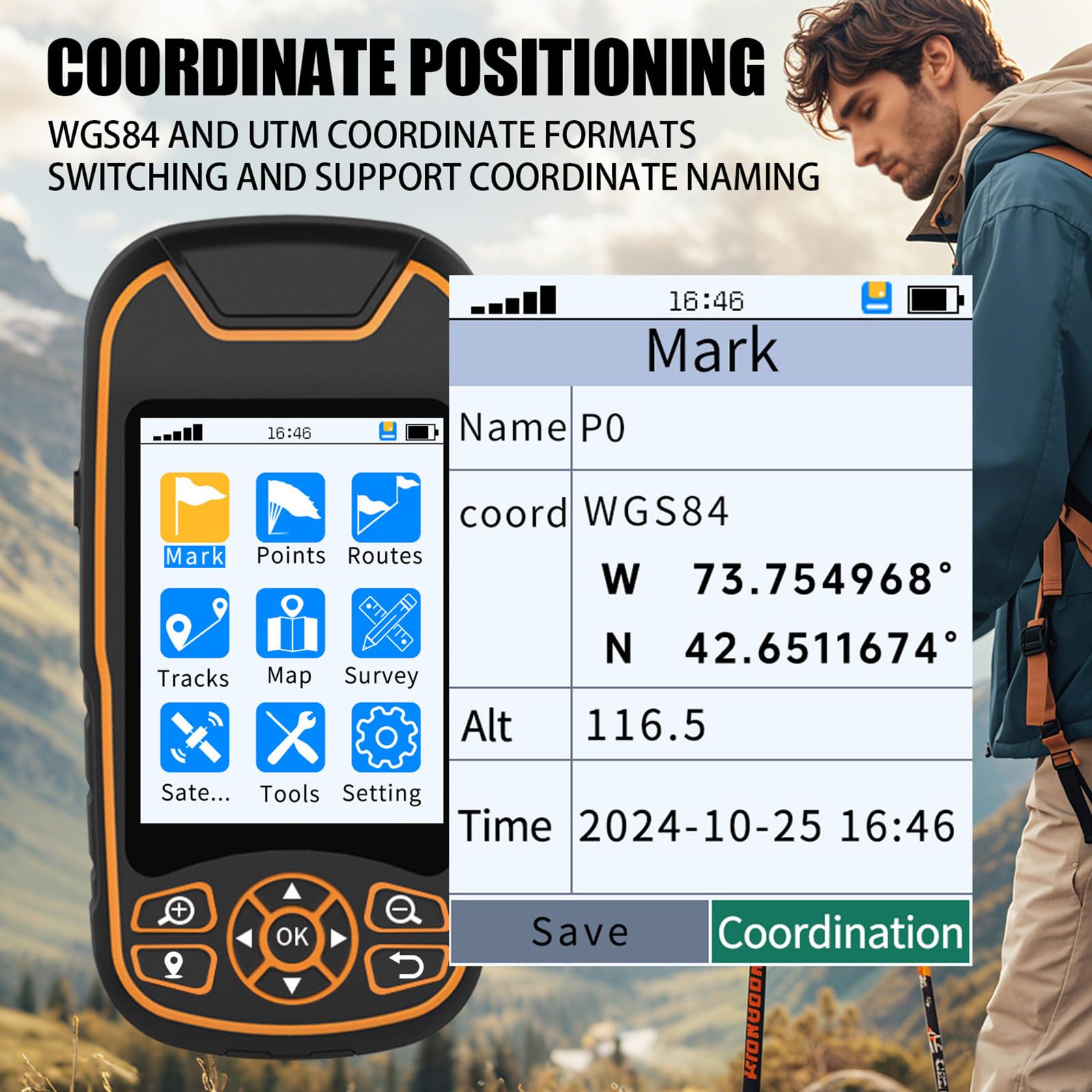 MObyat Localizador GPS De Latitud Y Longitud, Equipo Portátil De Topografía GPS, 9 Modos, Adquisición De Coordenadas, Posicionamiento, Medición De Áreas, Medición De Longitudes, para Topografía