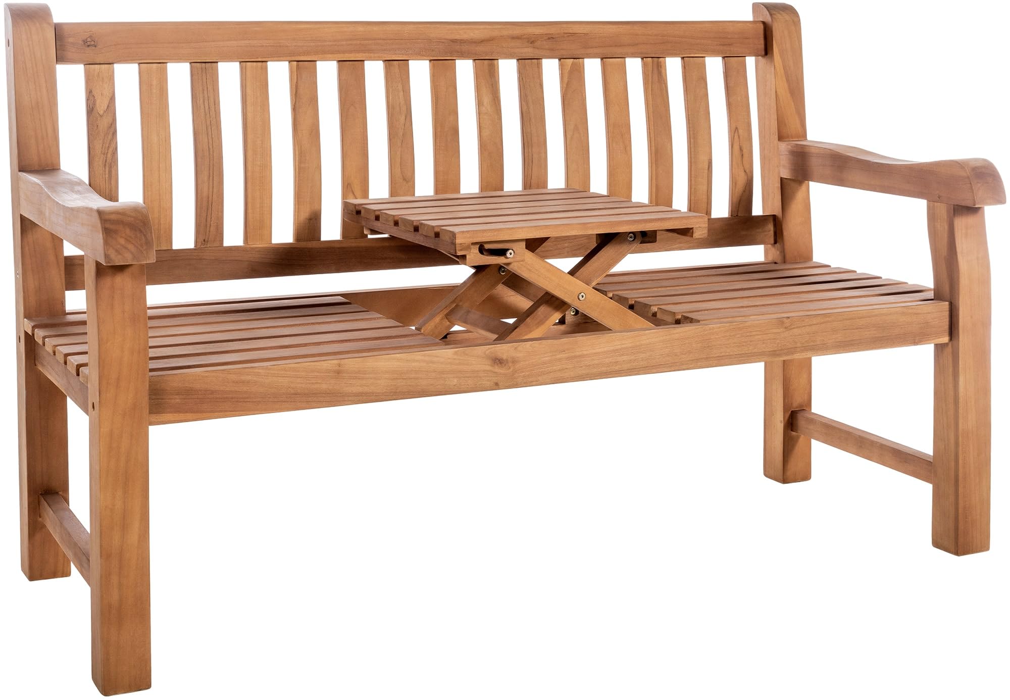CLP Teakbank Orlando I Wetterfeste Gartenbank Mit Klapp-Tisch, Farbe:Teak, Größe:150 cm