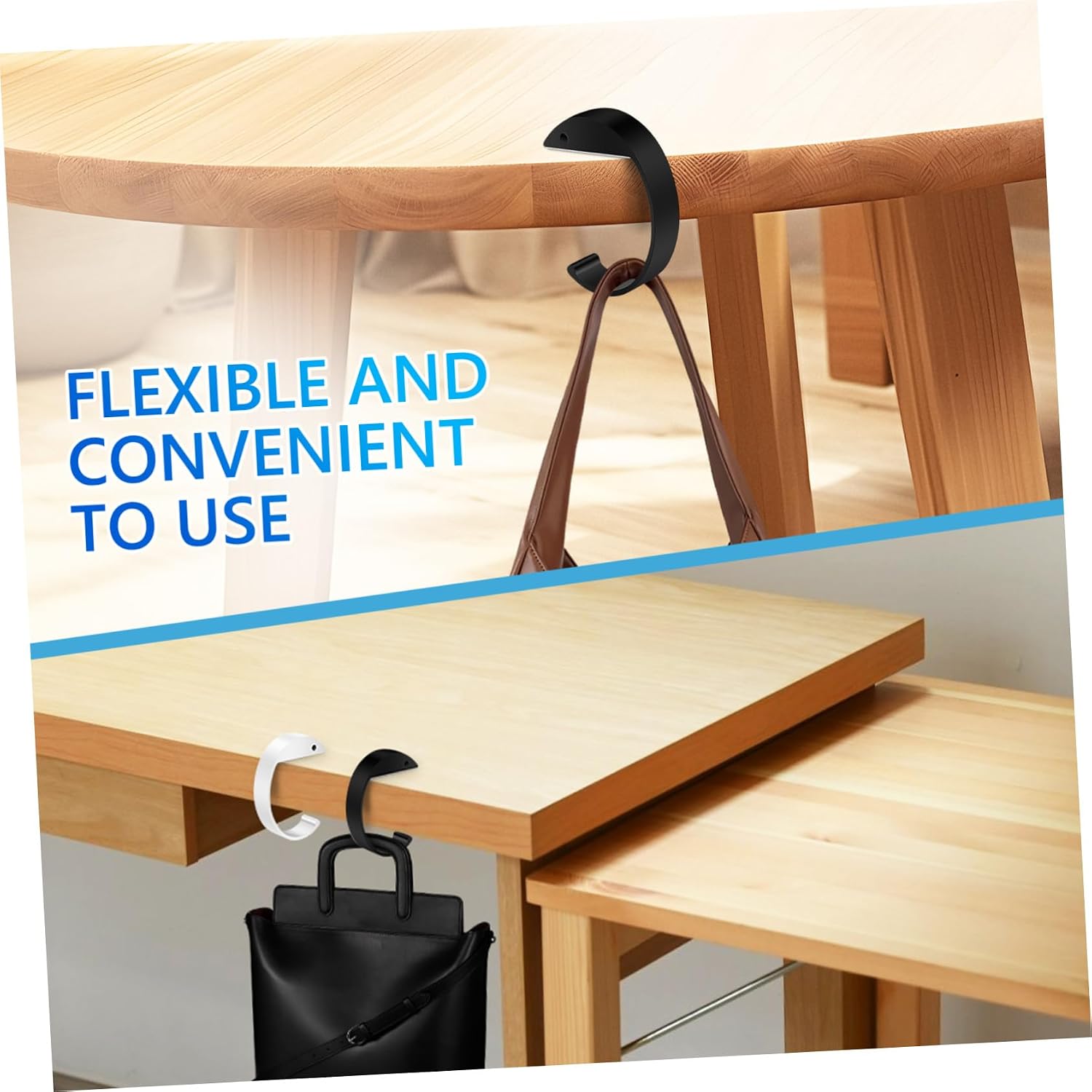 Ipetboom 2pcs Aluminum Alloy Purse Holder for Table Desk Space Saving Backpack Hanger with C Shaped Design Portable Handbag Hook for Office and School Use Black and White