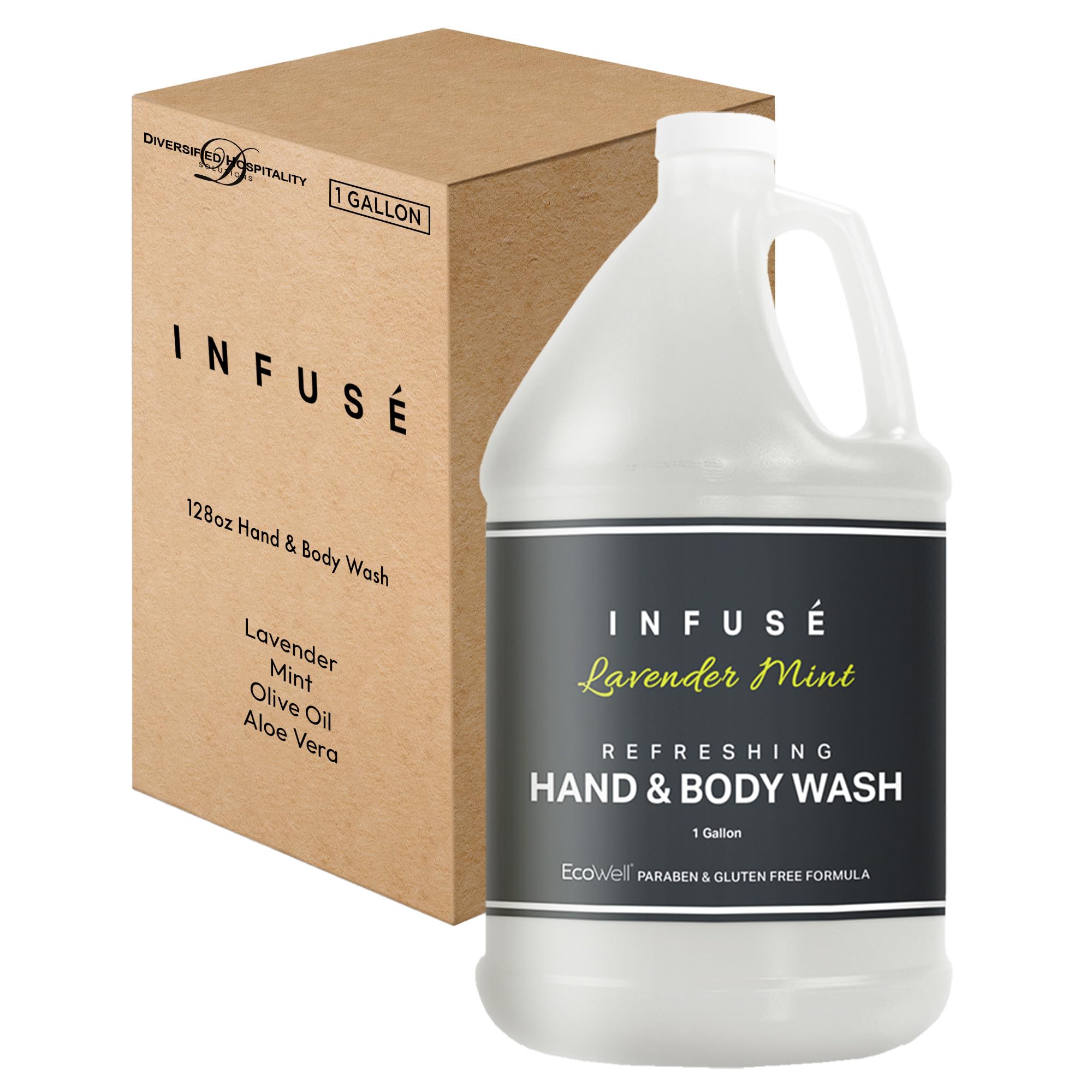 Hand Body Wash Infuse Lavender Mint Hotel 1 Gallon For Hospitality Vacation Rentals to Refill Dispensers Single Gallon