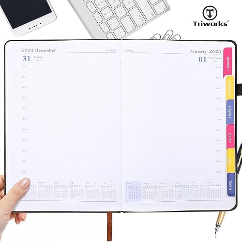 Miniatura 2 de TRIWORKS Agenda 2024-2025, agenda semanal y diaria de julio de 2024 a junio de 2025, cubierta de cuero vegano, cierre elástico, 8.3 x 5.7 pulgadas,