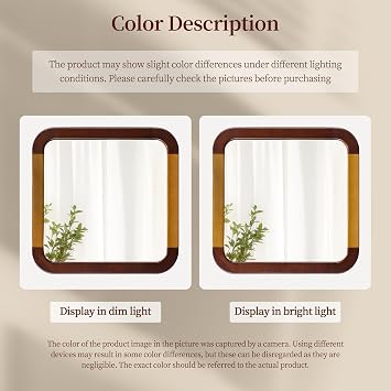 Bathroom Mirror 24 x 24 Inch,Brown Wood Walnut Square Tempered Wall Mirror | Rustic Round Corner Farmhouse Wooden Vanity Mirror for Living Room,Entryway or Bedroom(Walnut Brown)