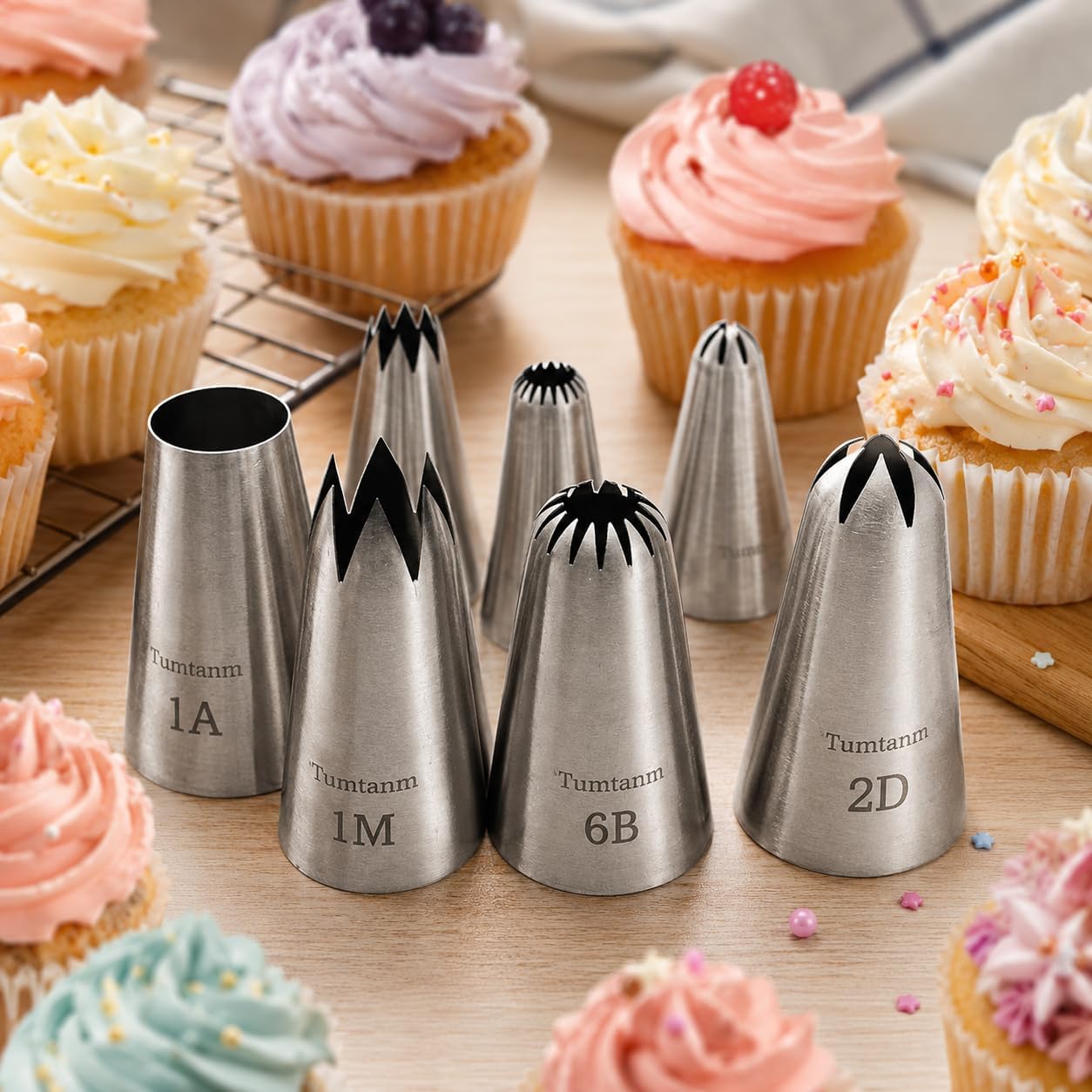 Open Star Piping Tip,8 Pack Stainless Steel Large piping nozzles Tip Set for Baking and Cakes
