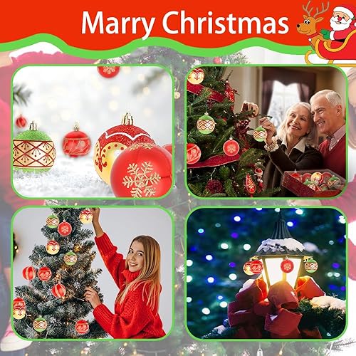 Miniatura 3 de CAVETEE Adornos de Navidad, decoraciones tradicionales colgantes irrompibles brillantes para fiesta de Navidad, adornos para árbol de Navidad, Rojo,